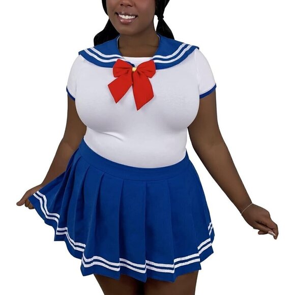 Littleforbig Cotton Sailor Blue Pajamas Bodysuit Cosplay Magical Onesie Skirt - Picture 4 of 7